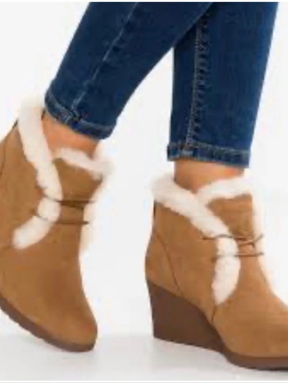 UGG JEOVANA CHESTNUT SUEDE WATERPROOF ANKLE WEDGE BOOTIES BOOTS Size 7